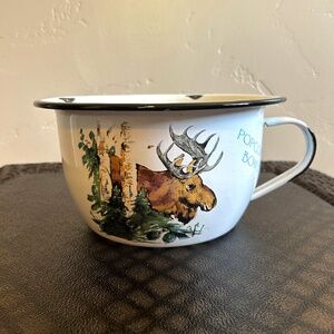 Vintage Daugherty Studio Enamelware Handled Popcorn Bowl Moose/Birch Trees